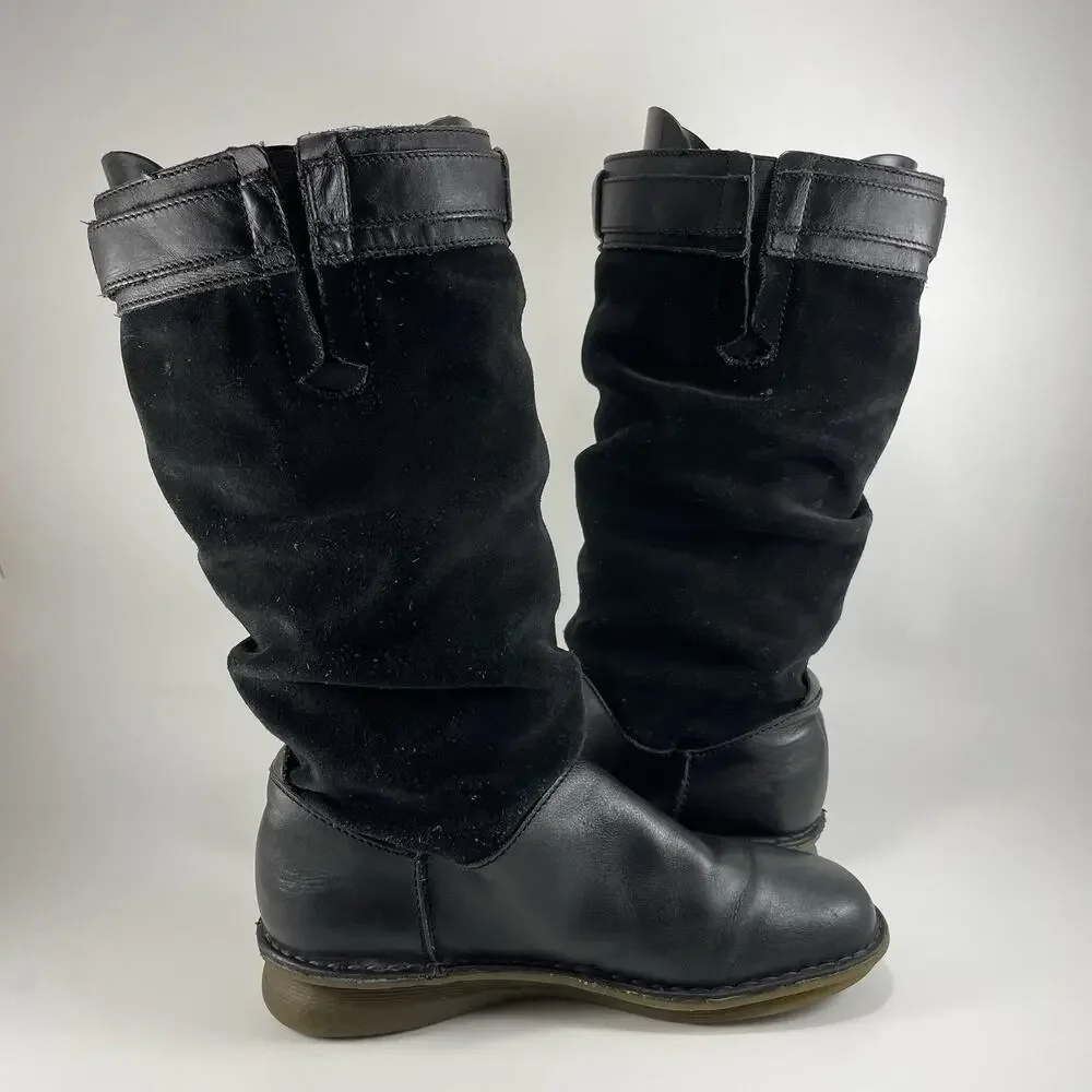 Dr Martens 11415 Buckle Mid Calf Tall Boots Womens Size 9 Black Leather Suede